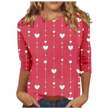 Imagem de Suéter feminino coração gráfico manga longa pulôver blusa solta manga 3/4 presente para casais, 2 - Prata, GG