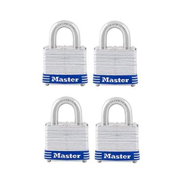 Imagem de Master Lock Cadeado externo 3008D com chave, pacote com 4, prata, 3,5 cm
