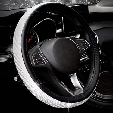 Imagem de Capa de volante de couro e diamante novo da ixiton, capa de volante com strass de cristal brilhante, ajuste universal, protetor de roda de carro de 38 cm para mulheres e meninasixiton 15 inch preto dzbt-ixius-1