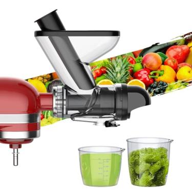 Imagem de Acessório de espremedor mastigável para batedeira KitchenAid, máquina de suco prensada a frio, mastigação lenta com calha de alimentação dupla, design sem lâmina, retenção máxima de nutrientes, fácil