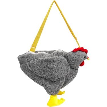 Imagem de Bolsa de galinha fofa bolsa de galinha fofa de ombro de galinha de pelúcia bolsa transversal, bolsa transversal de desenho animado de animais engraçados, Cinza, Large