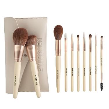 Imagem de BYNDYLIEN Conjunto de pincéis de maquiagem – 10 pincéis de maquiagem com bolsa de maquiagem, cerdas sintéticas de pelos de cabra e cabo de madeira, incluindo pincéis de sombra, corretivo, delineador,
