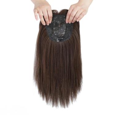 Imagem de Top de cabelo liso de seda com franja grossa de 40,6 cm, clipe em uma peça de substituição invisível para perda de cabelo feminina (marrom claro)