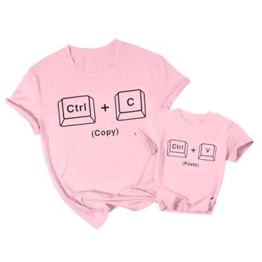 Imagem de Mamãe Mini Paste Copy Shirt Mommy and Me Camiseta combinando mãe e filha manga curta presentes roupas combinando para a família, Mamãe rosa, M