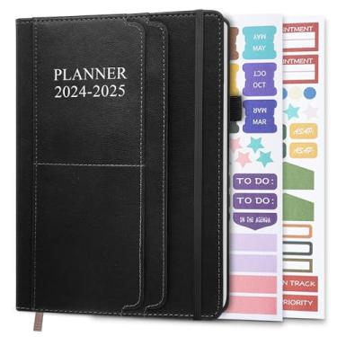 Imagem de Planner 2024-2025 - 18 meses (24 de julho a 25 de dezembro) Agenda acadêmica 14,7 cm x 21,6 cm, agenda semanal e mensal 2024-2025 com suporte para caneta, capa dura de couro vegano, preta
