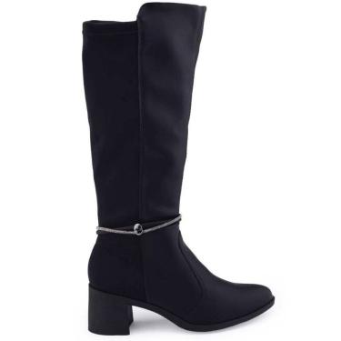 Imagem de Bota Feminina Cano Alto Maleável Salto Bloco Médio Com Strass Dakota G9622