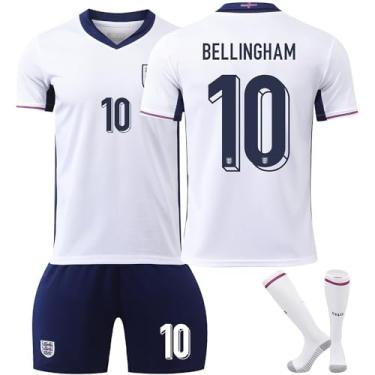 Imagem de Unissex Camiseta Euro 2024 England Bellingham No.10 Camisa de Futebol Terno Para Crianças (Branco, 16)