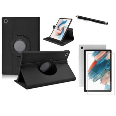 Imagem de Capa Capinha Carteira Preta Giratória + Película de Vidro Temperado + Caneta Touch Compatível Com Samsung Galaxy Tab A8 X200 / X205 Tela de 10.5 Polegadas - (Hard Glass Store)