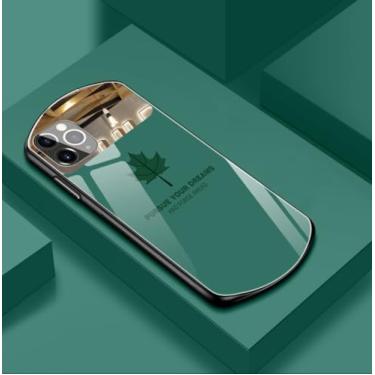 Imagem de Capa de telefone de vidro temperado de folha de bordo oval fofa de luxo para iPhone 15 14 13 12 11 Pro Max XS X SE 8 7 6 Plus Capa de silicone espelhada, verde, para iPhone 14Plus