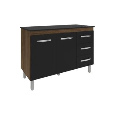 Imagem de Mobília Decor, Balcão Gabinete Para Pia 118 cm Cozinha Bruna Savana Preto com Tampo Tampão 120 cm Preto