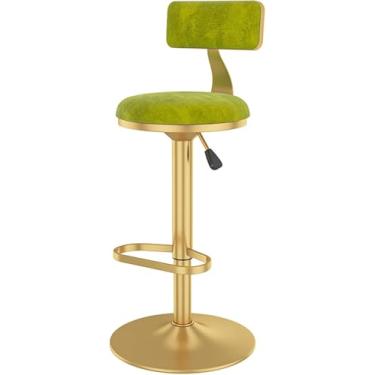 Imagem de Cadeira moderna do restaurante da sala de estar da barra do giro com almofadas de veludo do assento traseiro, pernas douradas e base, ajustável 60-80 cm, verde