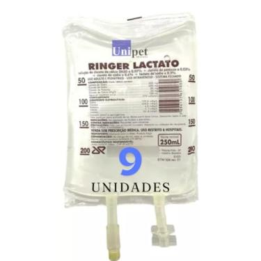 Imagem de Solução Ringer Lactato 250 mL JP - 9 Unidades - Reposição de Eletrólitos, Hidratação, Solução Estéril, Reidratação Animal - Unipet
