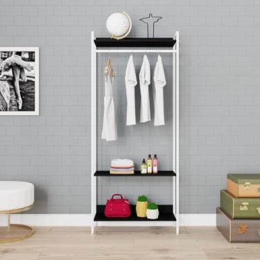 Imagem de Estante Closet Arara 187x80cm 3 Prateleiras Active Yescasa Preto Ônix/Est.Branca