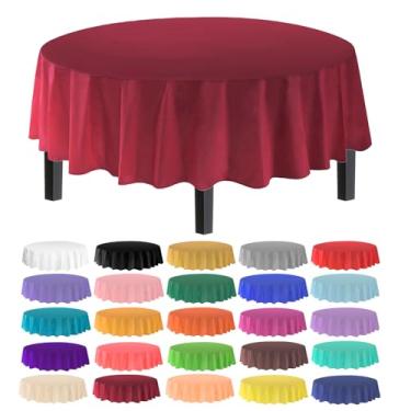 Imagem de Toalha de mesa Allgala de plástico premium com 12 unidades, peso médio, descartável, Burgundy, 12PK Round 84"