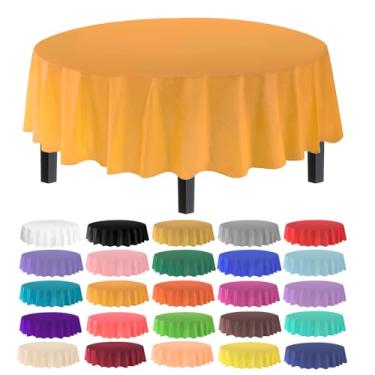 Imagem de Toalha de mesa Allgala de plástico premium com 12 unidades, peso médio, descartável, Amarelo, 6PK Round 84"