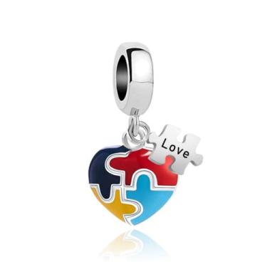 Imagem de GMXLin Pulseira com pingente de coração e conscientização do autismo compatível com pulseiras Pandora Charms, Cobre