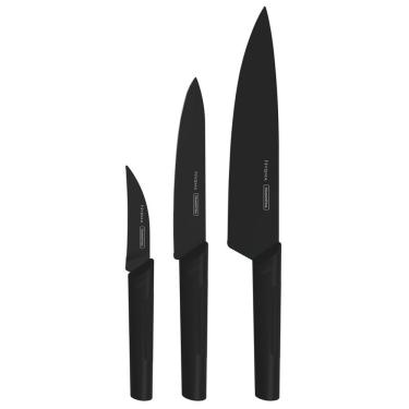 Imagem de jogo de facas inox com sublimação em preto 3 peças Tramontina