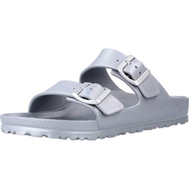 Imagem de Birkenstock Sandália masculina Arizona Birko Flor – Largura regular, Cinza, 5 AU