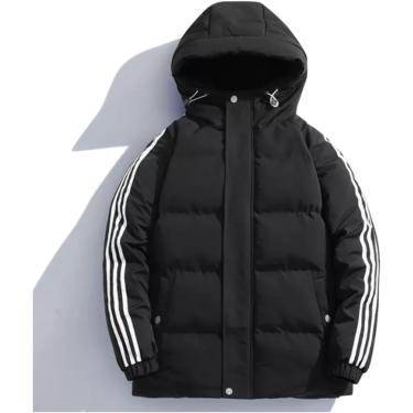 Imagem de Casaco quente de algodão para outono e inverno com capuz ajustável, jaqueta masculina plus size, preta, 7XL