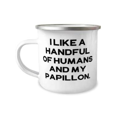 Imagem de Presente de cachorro sarcástico Papillon, I Like a Handful of Humans and My Papillon, Caneca de Natal de 355 ml para cachorro Papillon