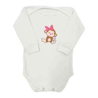 Imagem de Body Manga Longa Bebê Macaquinha Laço Rosa + Calça - Generic, PP, Bran