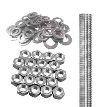 Imagem de 10 Barra Roscada 1/4 Zincada 1 Metro + 100 Porca e Arruela - Belenus