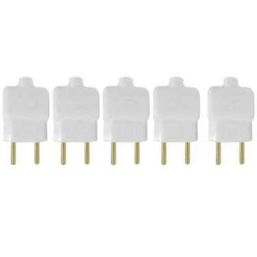 Imagem de Kit 5 Plug Tomada Pino Macho Prensa Cabo 2P Branco 10A 250V - Ilumi