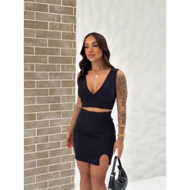 Imagem de Conjunto feminino decotado cropped e saia fenda top  - NM BOUTIQUE, Pr