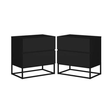 Imagem de Kit 2 Mesas de Cabeceira Estilo Industrial Moderno preto/Preto - LCN M