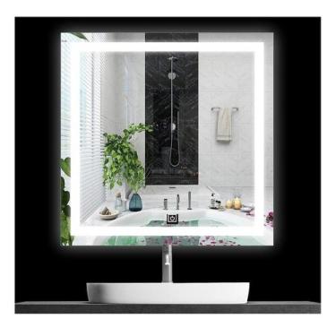 Imagem de Espelho jateado quadrado iluminado com led frio e touch 80x80cm - Wood