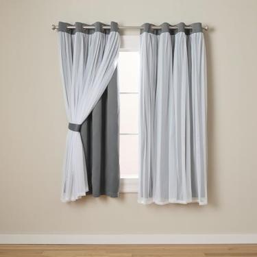 Imagem de TOWN & COUNTRY LUXE Cortinas internas de camada dupla Talia, blecaute transparente e escurecimento do ambiente, parte superior com ilhós, conjunto com 2 unidades, 132 cm L x 163 cm C (pacote com 2