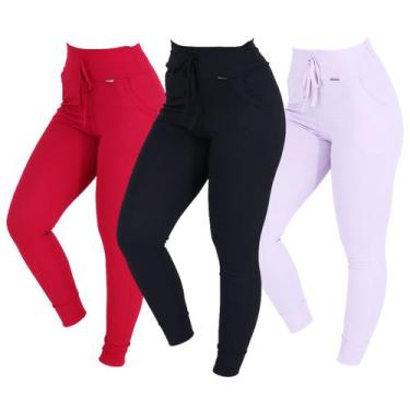 Imagem de Kit 3 Calças Feminina Ribana com Bolsos Jogger - Click Mais Bonita , L