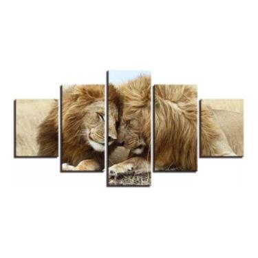 Imagem de Painel De Quadro Mosaico 5 Partes Para Sala Leao Leoes Leoa - NEYRAD
