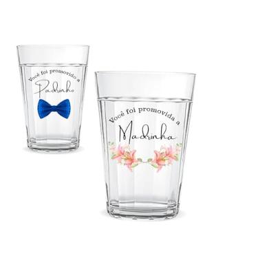 Imagem de 1 Copo Americano 190ml Vidro Personalizado Padrinho Madrinha Agua Suco Cerveja Convite Casamento Batizado Presente Criativo Noivos Resistente (Madrinha)