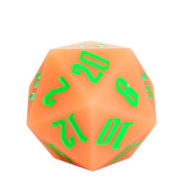 Imagem de IUSTIDIE 55mm Silicone D20, Glow-in-The-Dark Large D20 Single 20 Sided DND Dice, D20 Giant Dice with Dice Gift Box for Dungeons and Dragons RPG MTG Bar Pub Club Party Classroom Games(OrangeRed/Green)