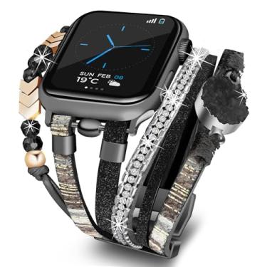 Imagem de Pulseira compatível com Apple Watch 42 mm, pulseira de couro para Apple Watch Series 9 SE Ultra, pulseira de relógio Apple feita à mão, multicamadas para iWatch séries 8, 7, 6, 5, 4, 3
