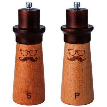 Imagem de AUDAMI Conjunto de moedor de sal e pimenta de madeira premium, moedores de sal e pimenta recarregáveis, moedor de sal manual, saleiro de madeira de faia e pimenteiro com núcleo de cerâmica ajustável -