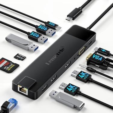 Imagem de Lemorele Estação de ancoragem USB C 13 em 1 para monitores triplos, HDMI duplo 4K, RJ45 1000M, VGA, 4 USB 3.0/2.0, SD/TF, áudio de 3,5 mm, USB C 3.0, 100W PD, compatível com laptops tipo C