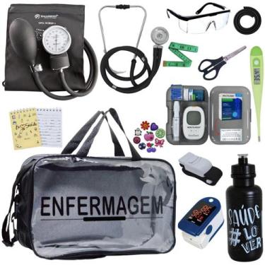 Imagem de Kit Enfermagem Transparente Completo Aparelho Pressao Manual Estetosco
