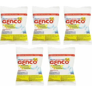 Imagem de 5 Tablete Pastilha Cloro Multipla Acao 3 em 1 T200 200g Genco