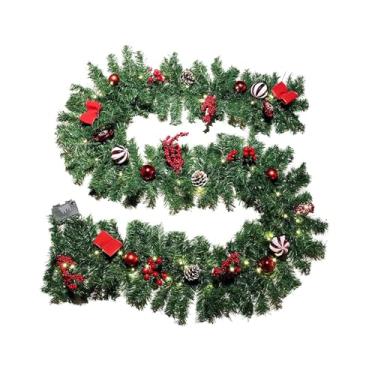 Imagem de Esquirla Decoração de guirlanda de Natal artificial com pinhas, guirlanda de flores penduradas, guirlanda de Natal para porta da frente da temporada de férias