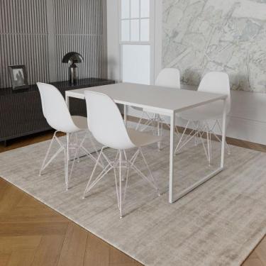 Imagem de Mesa Industrial Base Ferro Branco Tampo 137x90 Branco 4 Cadeiras Ferro