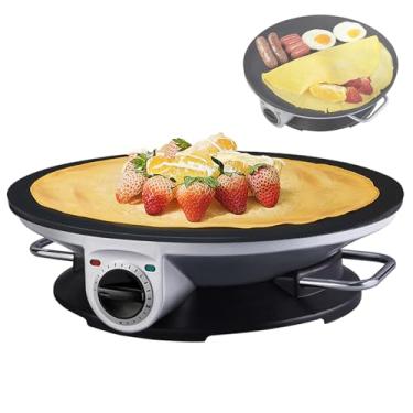 Imagem de Equipamento antiaderente para fazer tortilhas, máquina de crepe elétrica de temperatura ajustável de 3 velocidades, forma de grelha de 33 cm com alça, máquina de panqueca redonda de aço inoxidável de