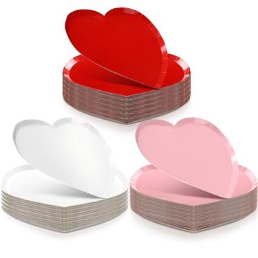 Imagem de FillTouch 60 peças pratos de sobremesa em forma de coração 24 cm pratos descartáveis de festa de coração dia dos namorados utensílios de mesa dia dos namorados suprimentos de festa pratos de papel de