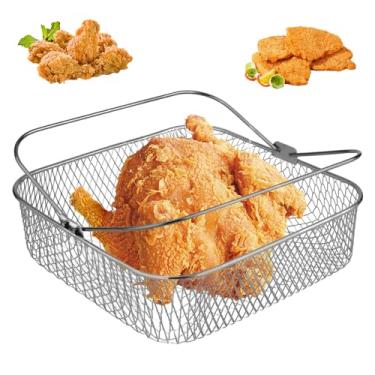 Imagem de Cesta de fritadeira a ar, cesta quadrada de aço inoxidável, cesta de malha de arame, cesta de fritadeira a ar livre, cesto de substituição para fritadeira de ar para assar batatas fritas, bacon,