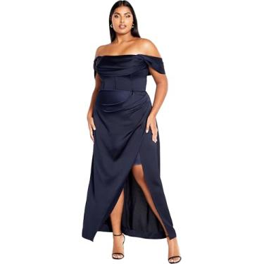 Imagem de City Chic Vestido maxi feminino plus size tomara que caia drapeado cetim ocasião azul-marinho, 22, Azul marino, 58