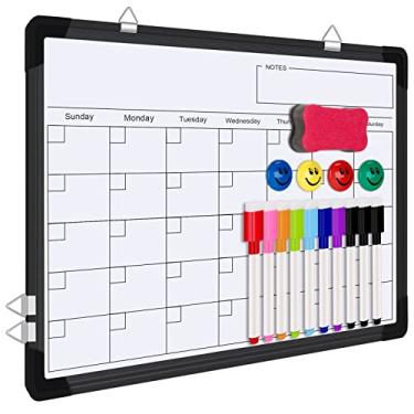 Imagem de Calendário de quadro branco apagável a seco para parede, calendário mensal de quadro branco apagável a seco de 40,64 x 30,48 cm, quadro magnético duplo para pendurar, quadro portátil para planejar memorandos de tarefas, reuniões, escritório, escola em casa