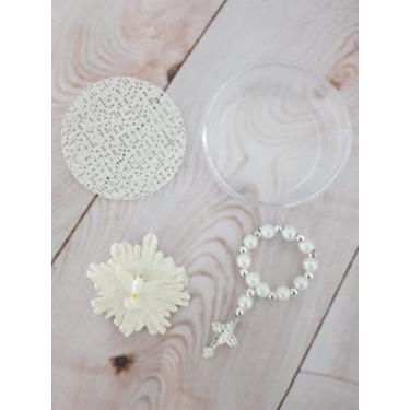 Imagem de Lembrancinhas para montar 10 latinhas acrílico 5x2 + 10 mini terços + 