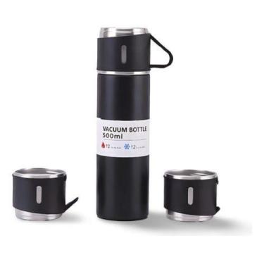Imagem de Kit Garrafa Térmica Camping 500ml + 3 Xícara Caneca Café Cor Preto - V