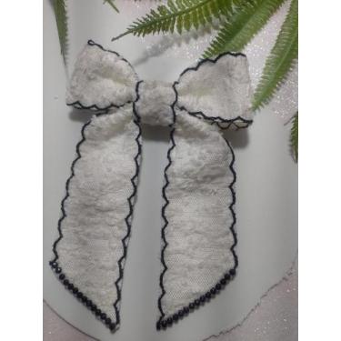 Imagem de Laço de cabelo Juvenil adulto branco com preto - Ateliê DY Princesas